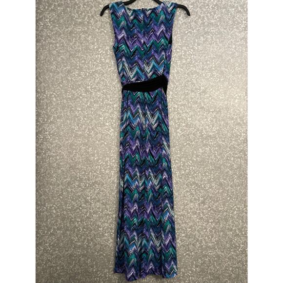 Connected Apparel Blue Chevron Sleeveless Jumpsuit - Size 8 - Silver Neck Accent - Picture 7 of 7